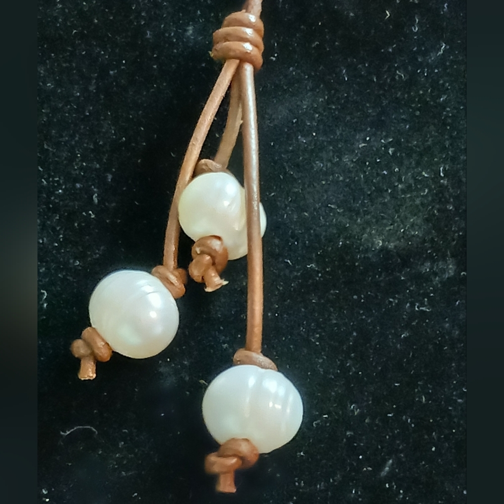 Freshwater Pearl And Leather Tassel Necklace, 35 Inches - Picture 3 of 11